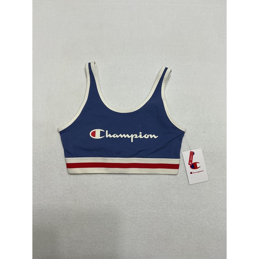 Champion Womens Iconic Bra Top M Gray Blue Red White Logo Sports Bralette CPW253